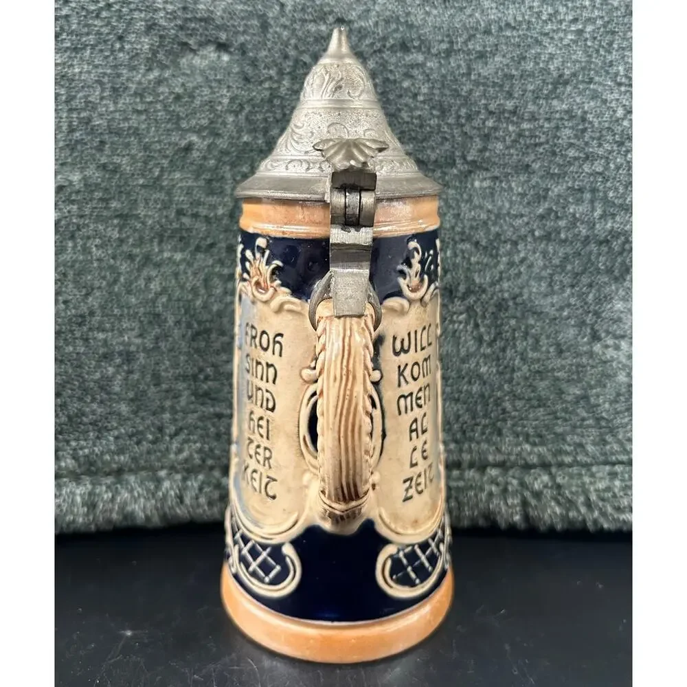 German Stien With Hinged Pewter Lid 5.5 Inches